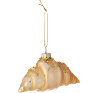 Glass croissant Christmas ornament with gold glitter and sequins