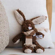 Plush rabbit toy with merino wool scarf by and the little dog laughed