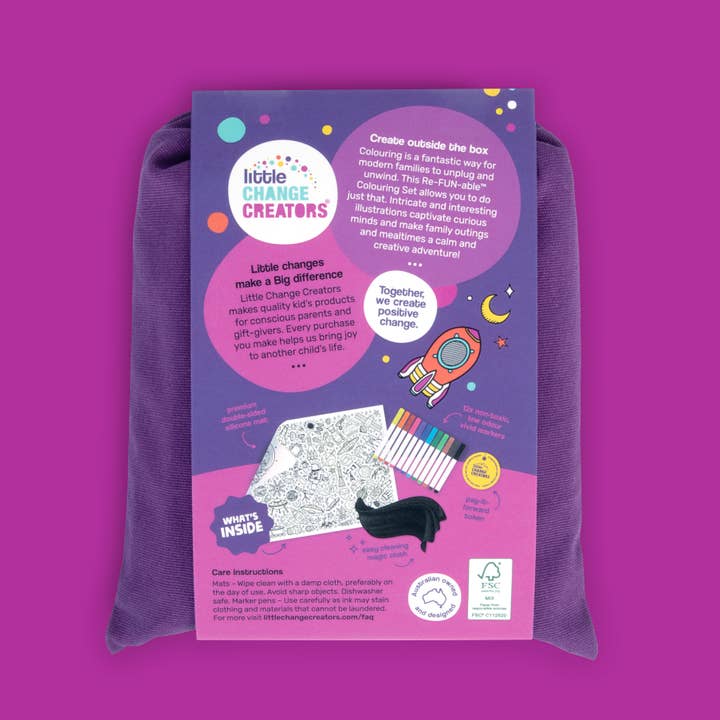 Eco-friendly kids travel activity set with non-toxic pens and fabric carry bag