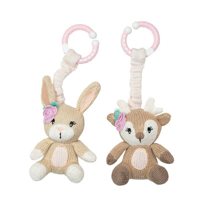 Living Textiles 2pk Stroller Toys – Fawn and Bunny baby pram toys