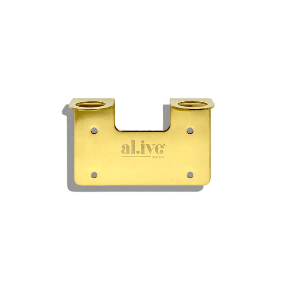 al.ive body Double Soap Bottle Holder in gold stainless steel finish