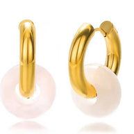 Greenwood Designs Astrid Hoop Earrings with rose quartz bead”