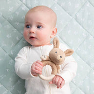 Living Textiles Kangaroo Ring Rattle – cotton baby teether toy