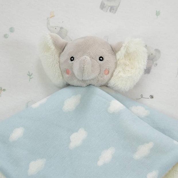 Organic cotton and plush elephant security blanket for babies