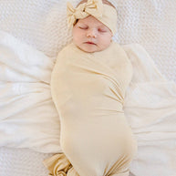 Ribbed bamboo stretch swaddle in soft oat
