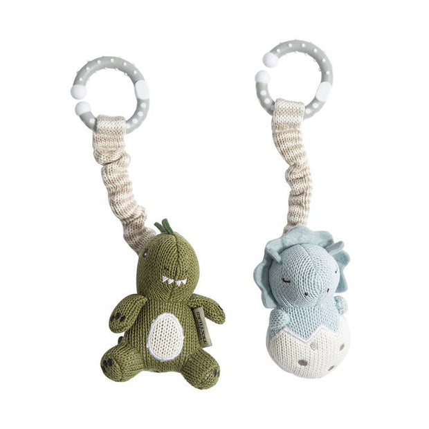 Soft cotton knit dinosaur stroller toys with BPA-free clips