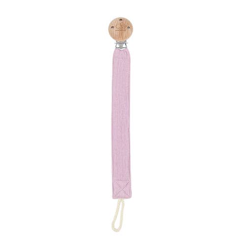 Lilac cotton and beechwood dummy holder for babies