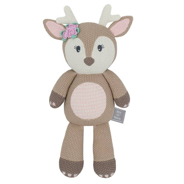 Living Textiles Ava the Fawn Knitted Toy – cotton baby rattle