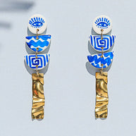 Kingston Jewellery Santorini Swiggle handmade earrings in blue and gold