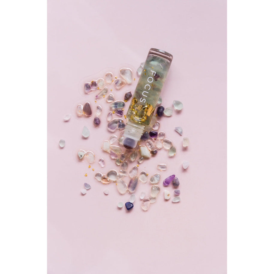 Summer Salt Body Focus Roller with Fluorite crystal and 24k gold