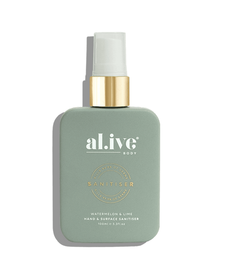 al.ive body Watermelon & Lime hand and surface sanitiser spray 100 ml bottle