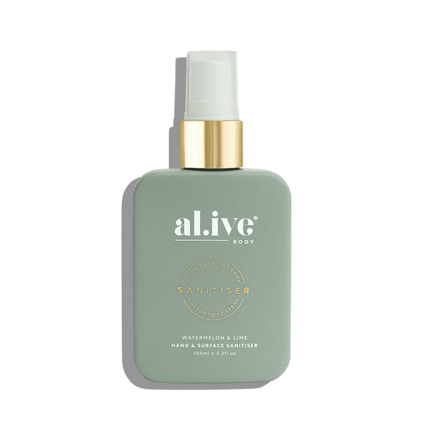 al.ive body Watermelon & Lime hand and surface sanitiser spray 100 ml bottle