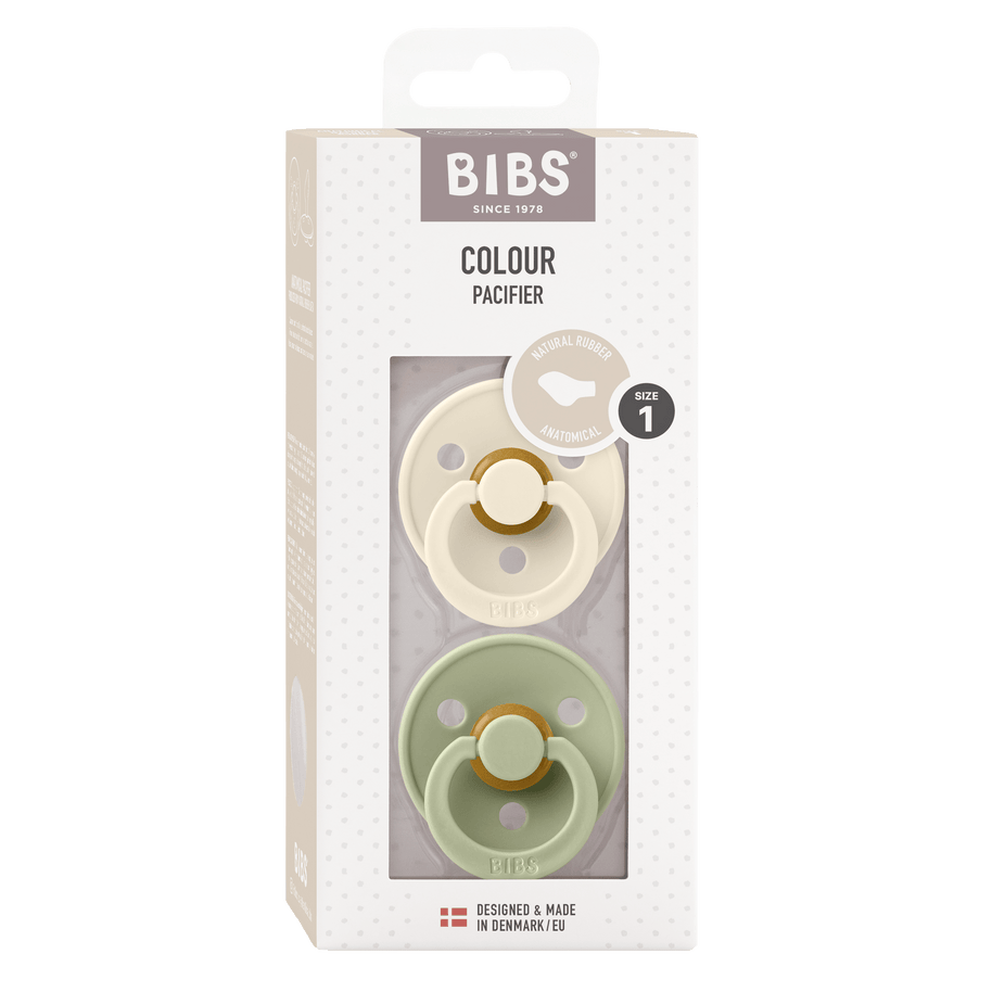 Natural rubber latex baby dummy twin pack in soft earthy tones by BIBS