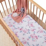 Snuggle Hunny Lilac Skies Organic Fitted Cot Sheet with drawstring bag