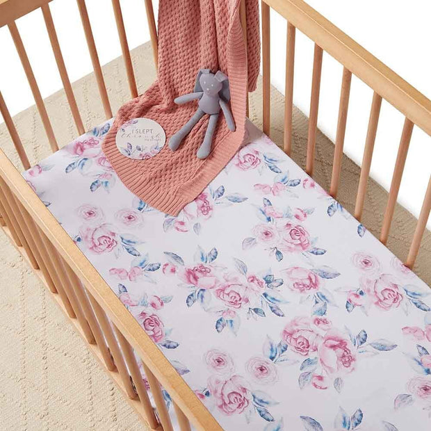 Snuggle Hunny Lilac Skies Organic Fitted Cot Sheet with drawstring bag