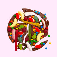Belgian milk chocolate pizza topped with colourful lollies