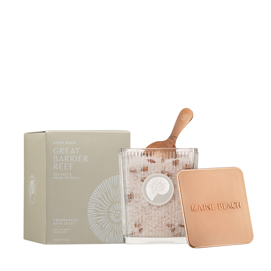 Great Barrier Reef Sea Salt Fragranced Bath Salts 500g jar with gold scoop