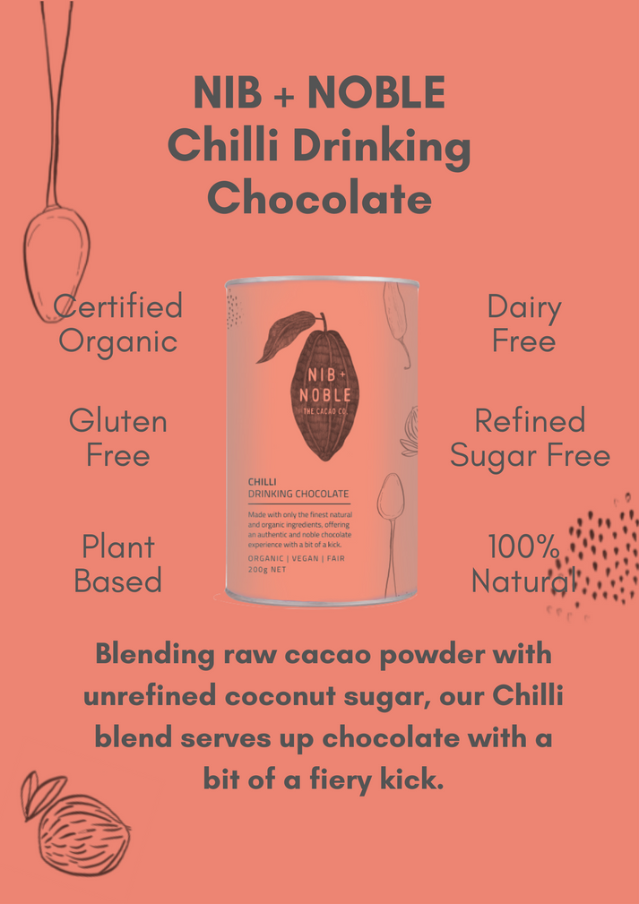 Vegan chilli drinking chocolate made with raw cacao and coconut sugar