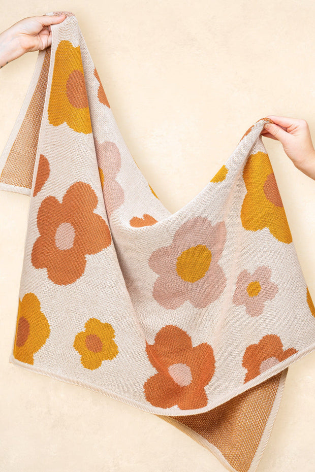 Organic Cotton Knitted Blanket - Flowers