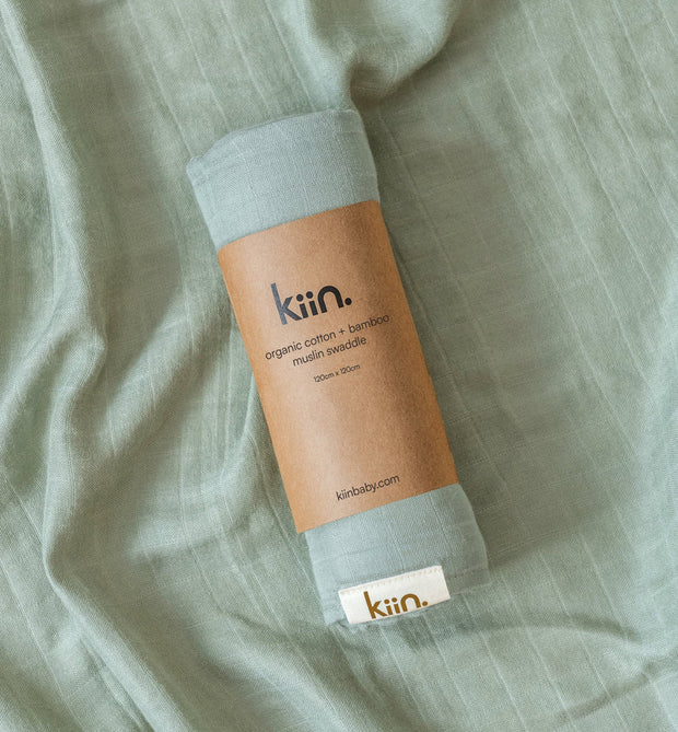 Large organic muslin swaddle wrap by Kiin Baby