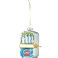 Glass sardine tin Christmas ornament with painted fish