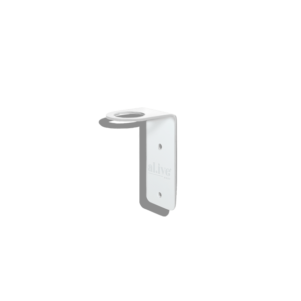 Wall-mounted white holder for one al.ive body bottle