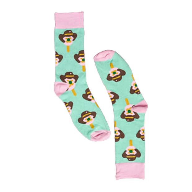 Sock It Up The Wild Wild West mint green crew socks with cowboy ice cream design