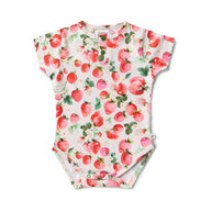 Organic cotton baby bodysuit with strawberry print