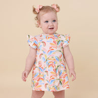 Organic cotton baby girl dress with snap underbody and shorter skirt