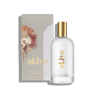 al.ive body Sweet Dewberry & Clove Room Spray 100 ml in white glass bottle with gold