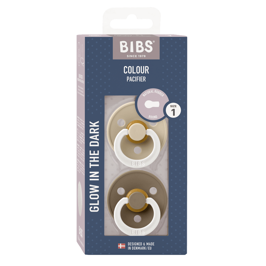 BIBS GLOW Round Latex Dummy Vanilla and Dark Oak 2 pack