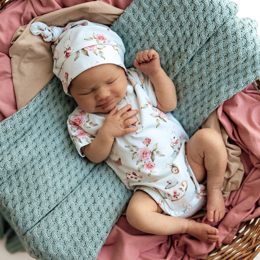 Snuggle Hunny White Rabbit Short Sleeve Organic Bodysuit for babies