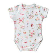Soft organic cotton baby onesie with White Rabbit print